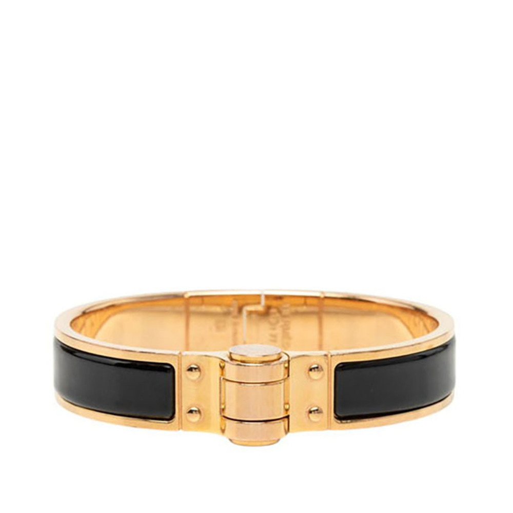 Hermes Charnière PM Bangle Bracelet, Pink Gold, Black Plated, Enamel, Women's...